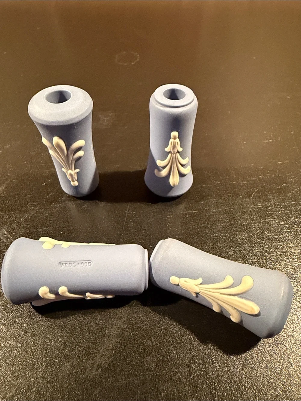 Wedgwood blue jasperware decorative bead sleeves with cream relief total 21